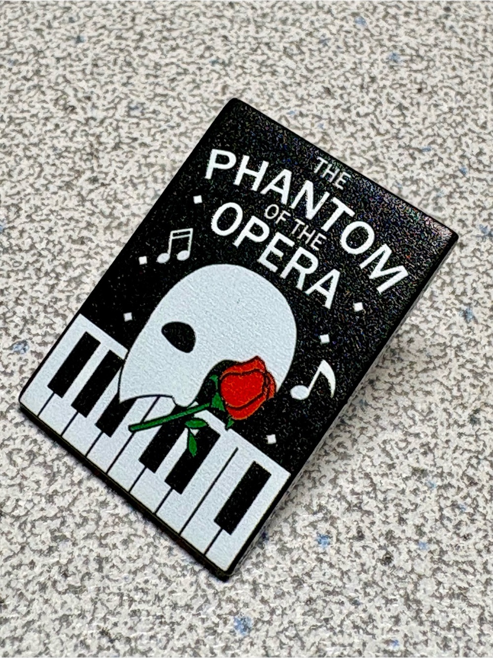 Phantom of the Opera matte pin - Black with White Mask and Red Rose